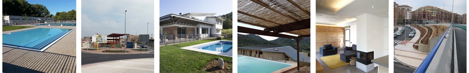 Un collage de fotografías de una piscina y una casa.