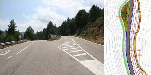 Una imagen de una carretera junto a un mapa topográfico