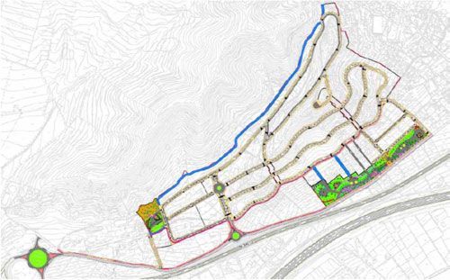 Un mapa de una ciudad con muchas carreteras y edificios.
