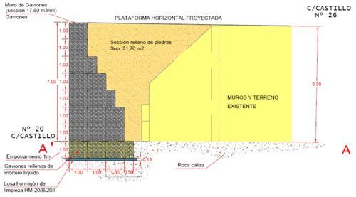 Un dibujo de una pared con medidas en ella.