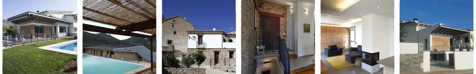 Un collage de fotografías de una casa con piscina.