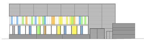 Un dibujo de un edificio con muchas ventanas.