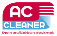 Logo for AC CLEANER with white text on red and blue blocks, reading "Experto en calidad de aire acondicionado."