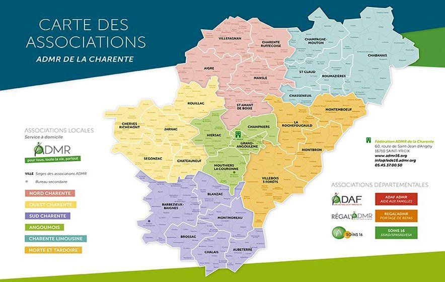 Carte des associations ADMR de la Charente