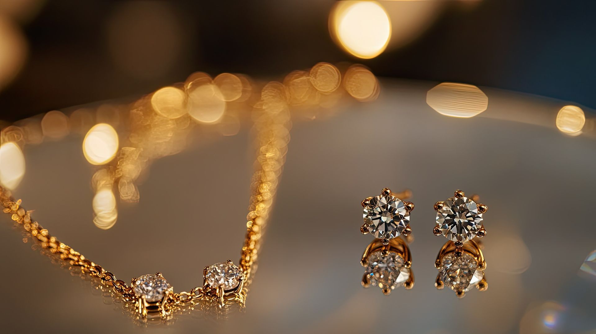 Bijoux en or posés sur un miroir