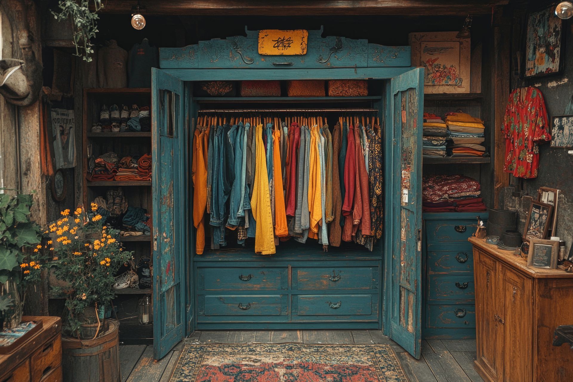 Armoire avec vieux vêtements