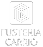 Un logotipo en blanco y negro para una empresa llamada Fusteria Carrio.