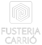 Un logotipo en blanco y negro para una empresa llamada Fusteria Carrio.