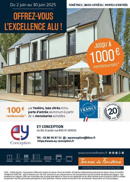 Affiche pour mettre en avant la promotion des 20 ans de l'entreprise avec une photo de l'intérieur d'un salon