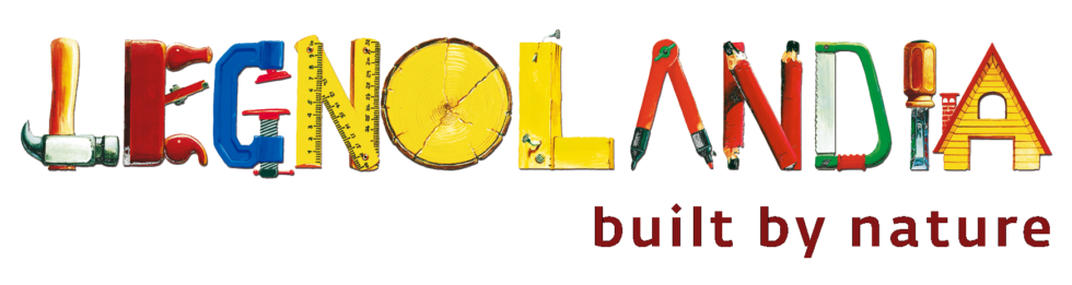 Värikäs ”LEGOLANDIA”-logo, jonka alla on iskulause ”luonnon rakentama”