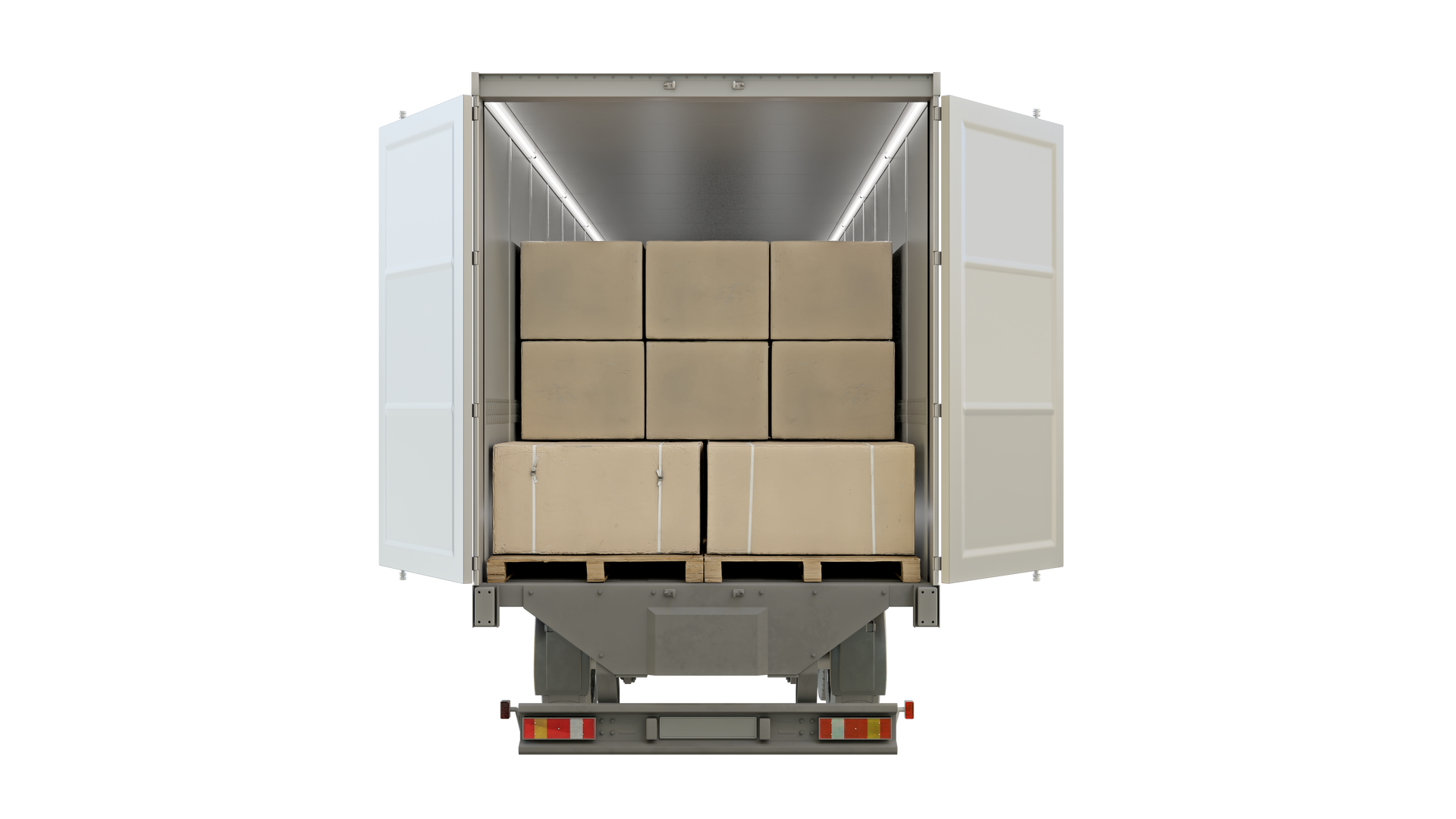 Coffre d'un camion ouvert avec pleins de cartons