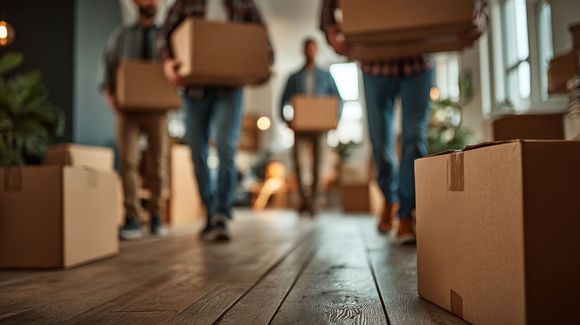 Plusieurs personnes qui portent des cartons