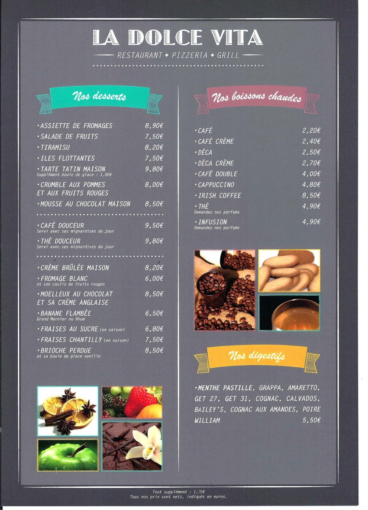 Carte boissons chaudes