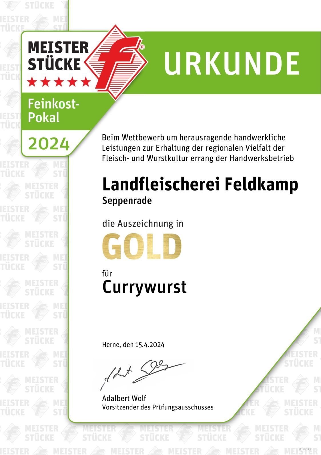 Zertifikat 2024 Currywurst