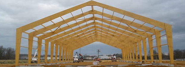 Grande grange remplie de nombreuses chèvres à la robe sombre. Poutres et murs en bois.