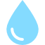 Una gota de agua azul con un contorno blanco sobre un fondo blanco.
