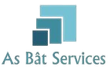 Logo d'As Bât Services : Trois carrés superposés dans des tons de bleu avec le nom de l'entreprise en dessous.