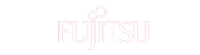 Le logo fujitsu est écrit en rose sur fond blanc.
