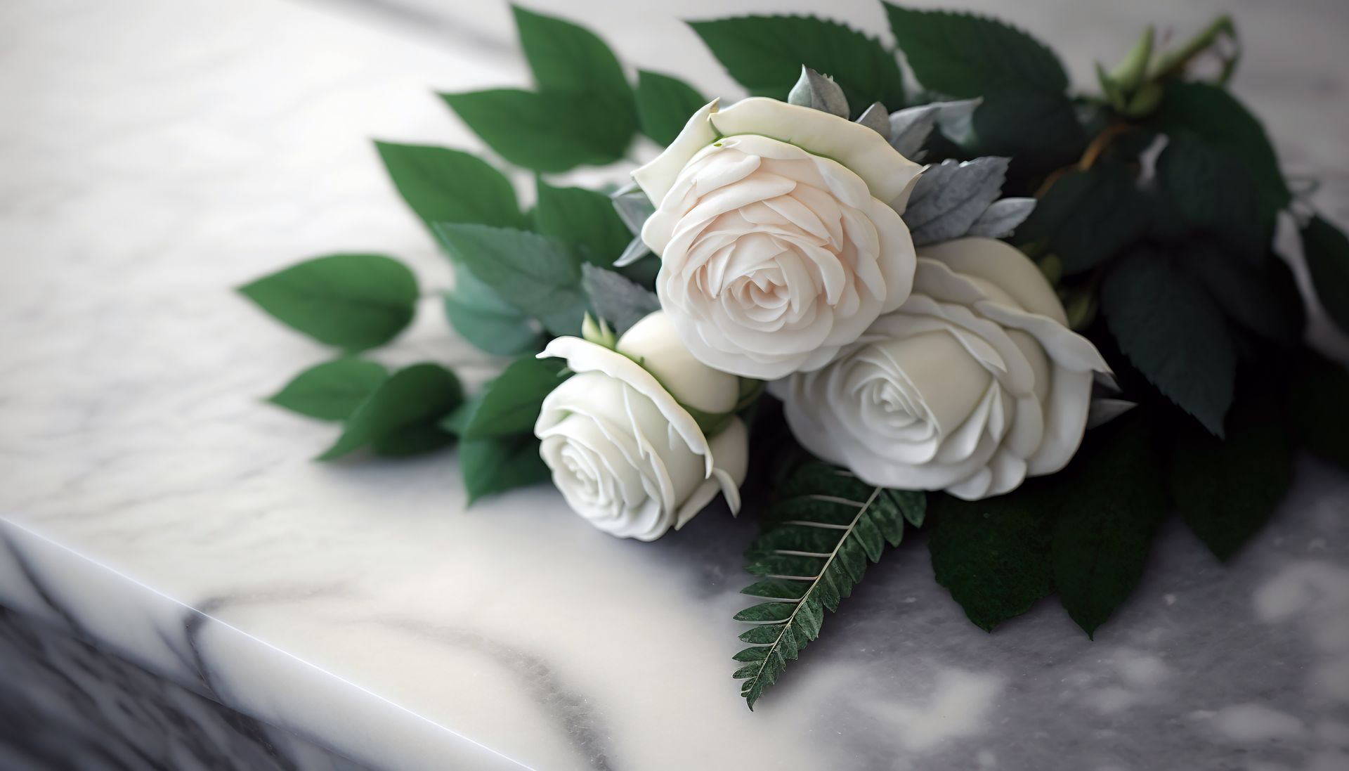 Roses blanches sur du marbre