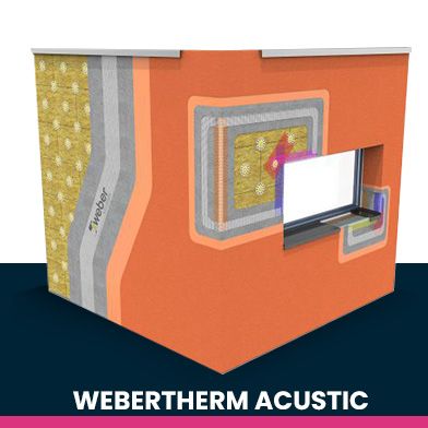 Un dibujo de un edificio con una ventana y las palabras webertherm acoustic en la parte inferior.