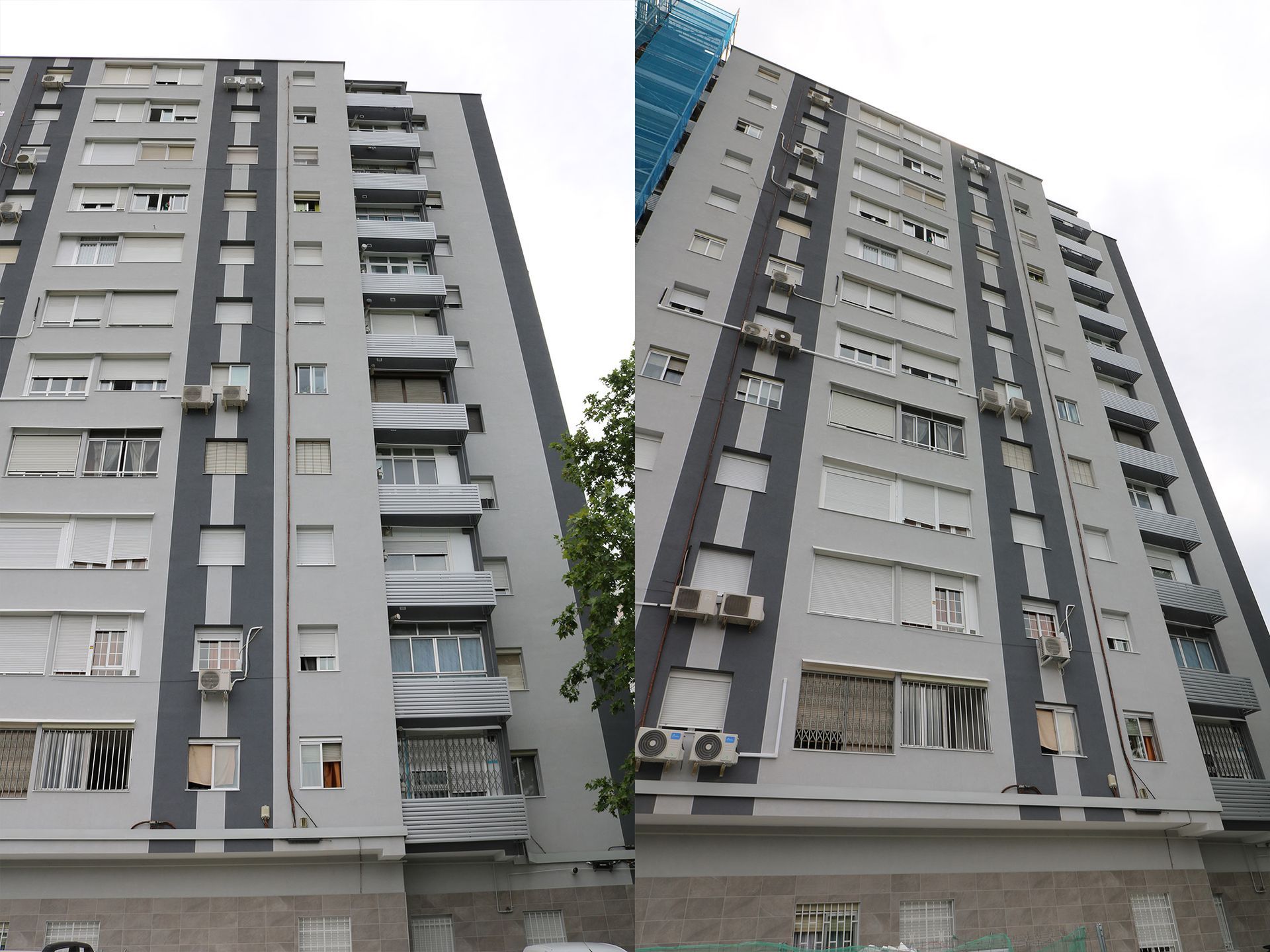 Un edificio alto con muchas ventanas y balcones.