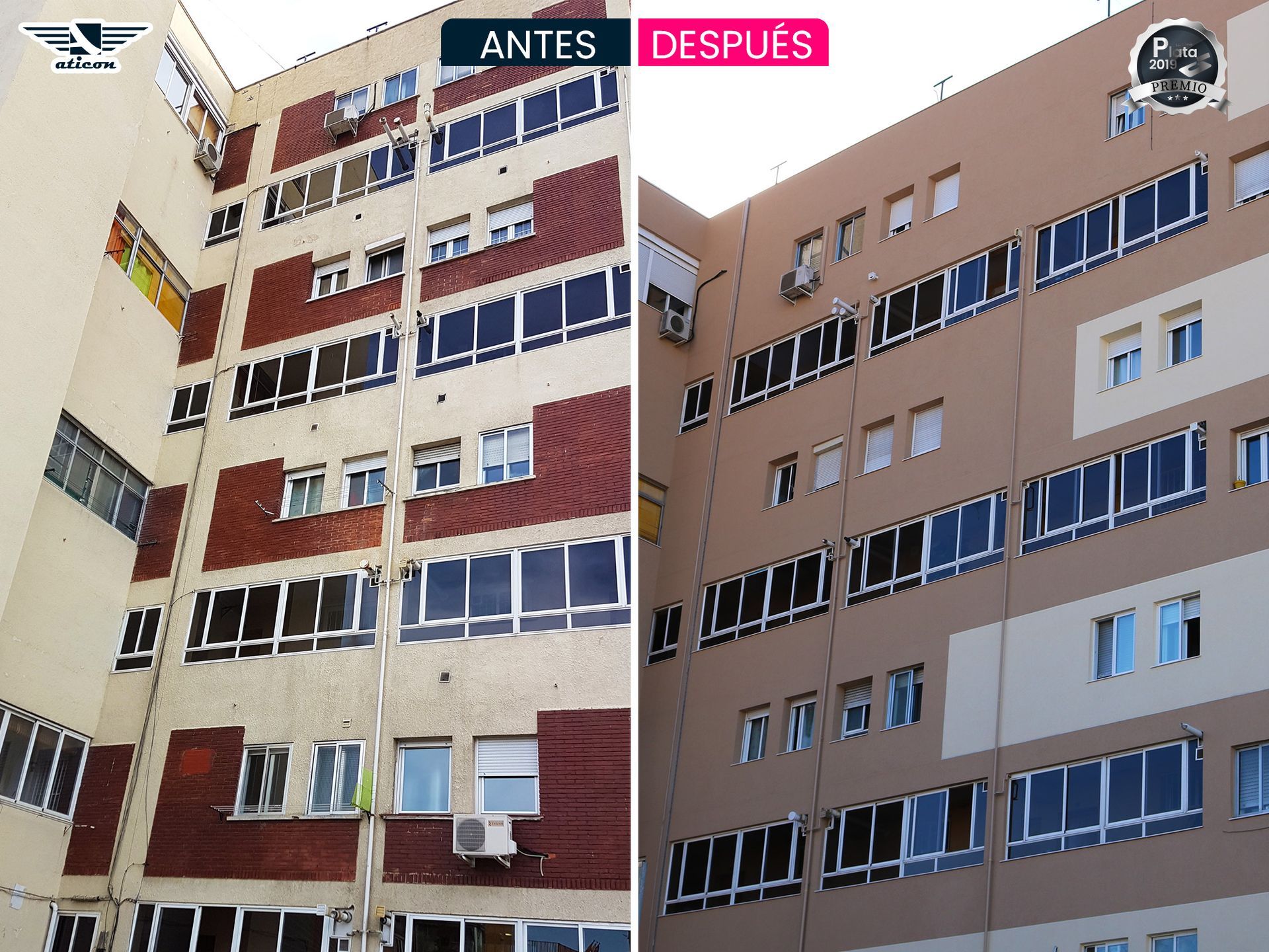 Una imagen de un edificio antes y después de ser pintado.