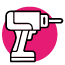 Un icono de un taladro sobre un fondo rosa.