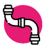 Un tubo blanco está conectado a un círculo rosa.
