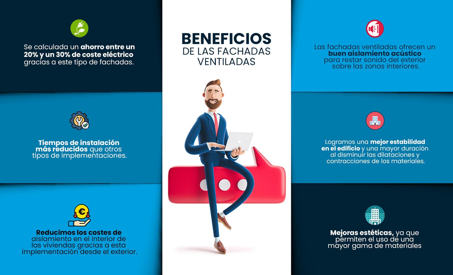 Un hombre con traje y corbata está sentado sobre un bocadillo de diálogo rojo.