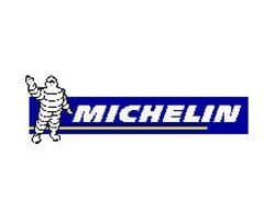 Logotipo da Michelin: o boneco Michelin branco ao lado de um retângulo azul com a palavra 