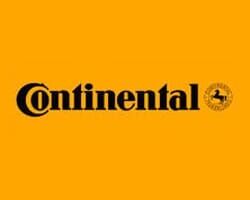 Logotipo da Continental em fundo laranja: texto preto com a palavra 