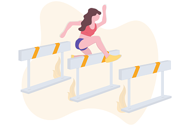 Frau springt während eines Rennens über Hürden.