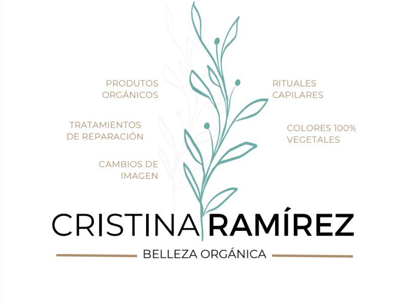 Logotipo para "Cristina Ram&iacute;rez - Belleza Org&aacute;nica" con ilustraci&oacute;n de planta y texto