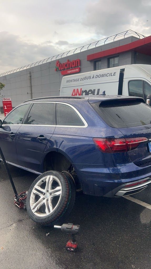 Montage de pneus au centre commercial