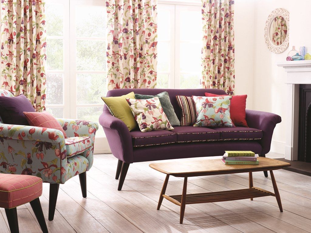 Sofa Couch Sessel Uni Floral Stoff