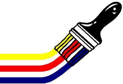 Pinsel, der gelbe, rote und blaue Striche erzeugt.