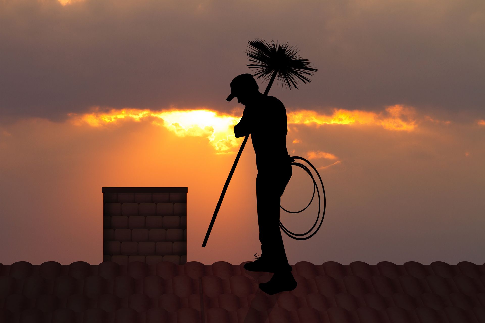 Un ramoneur sur une toiture