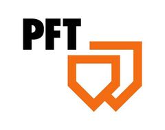 Ein Logo für ein Unternehmen namens PFT mit einem orangefarbenen Schild.