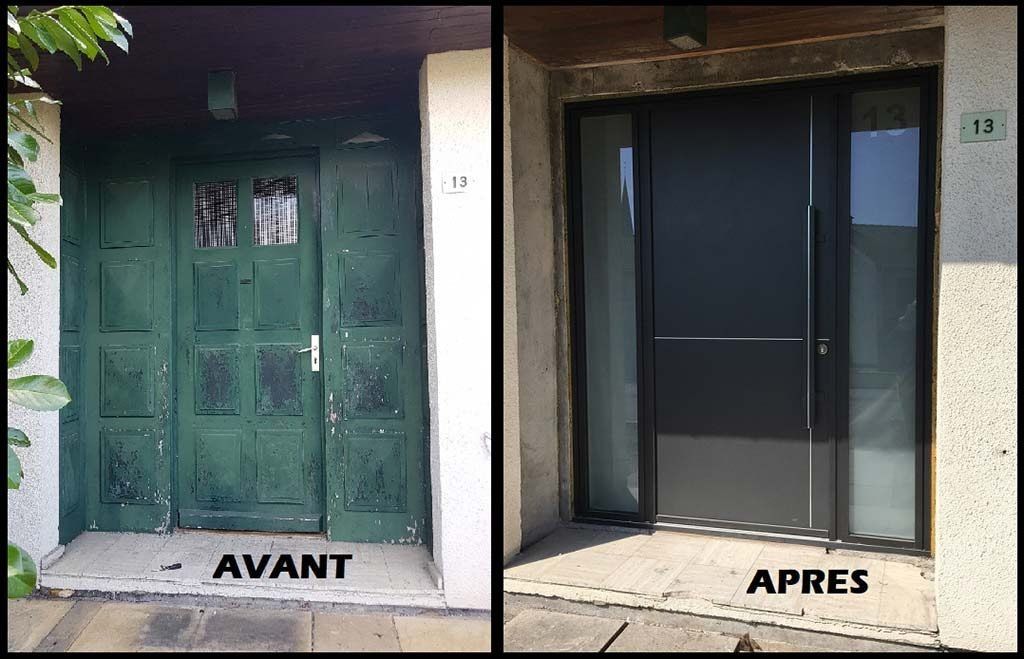 Image intérieure avant après d'une porte d'entrée verte
