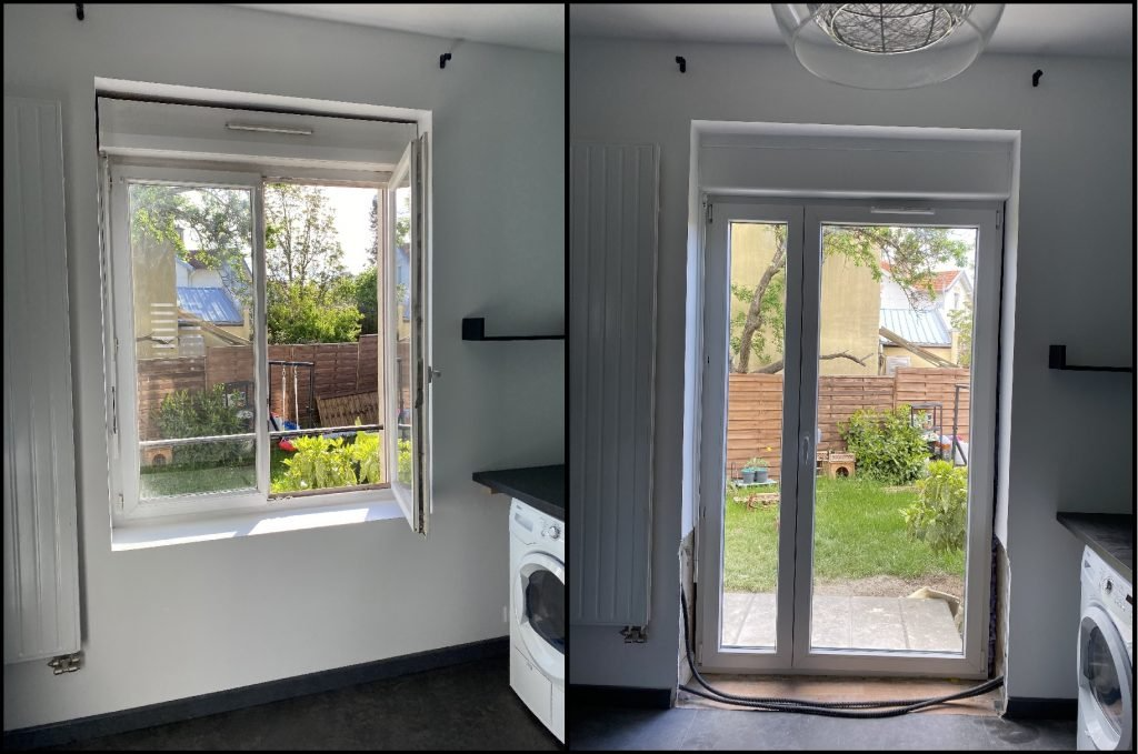 Image intérieure avant après d'une porte fenêtre