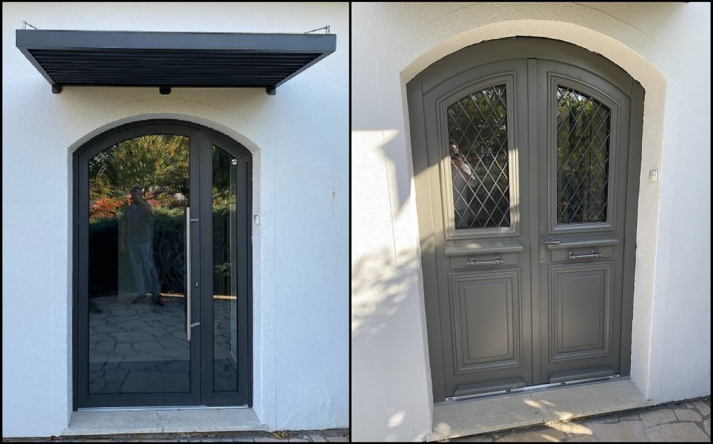 Image avant après d'une porte d'entrée grise arrondie