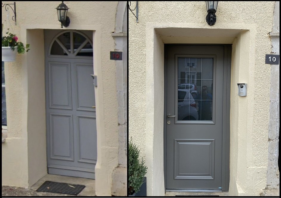 Image intérieure avant après d'une porte d'entrée grise