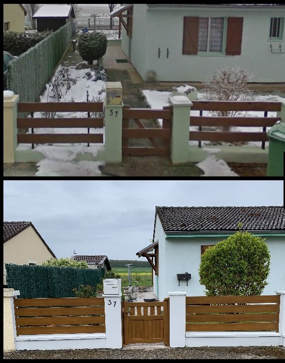 Image avant après d'une clôture de maison en bois