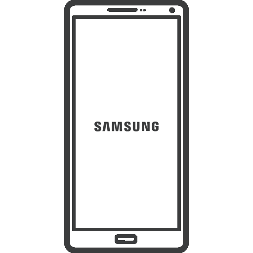 ein schwarz-weißes Symbol eines samsung-Smartphones auf weißem Hintergrund .