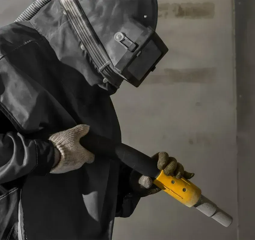 Homme tenant une sableuse