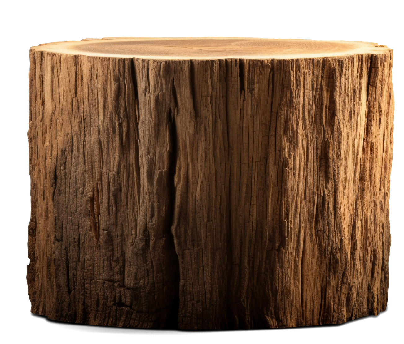 Souche d'arbre en bois, de forme cylindrique.