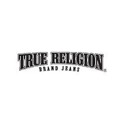 Das Jeans-Logo der Marke True Religion befindet sich auf weißem Hintergrund.