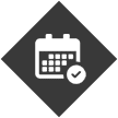 Calendario blanco con una marca de verificación sobre un fondo de diamante oscuro.