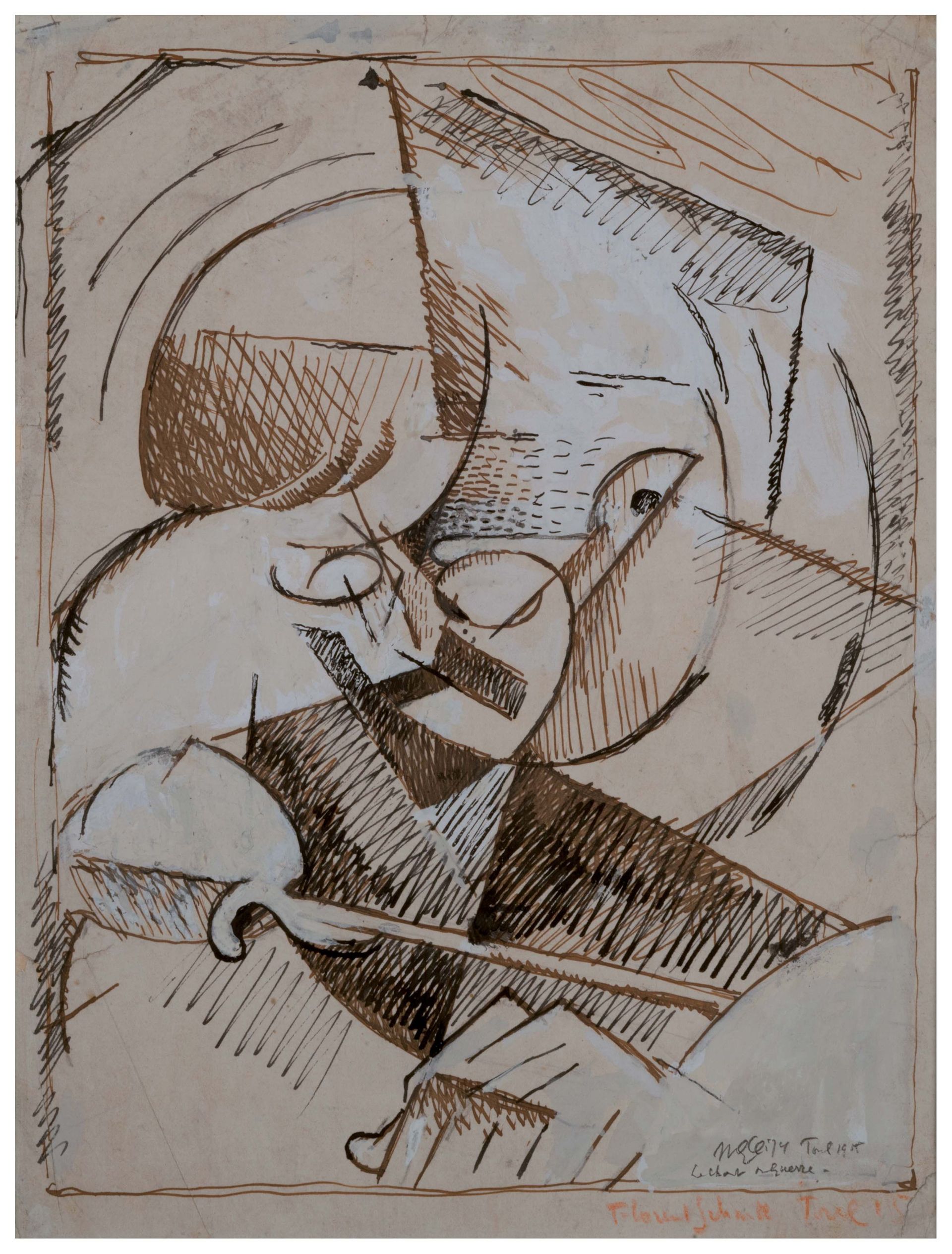 Albert Gleizes (1881-1953), Portrait de Florent Schmitt, encre noire et brune, 1915