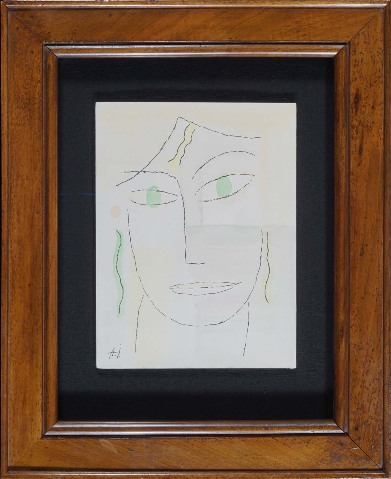 Alexej von Jawlensky (1864-1941), Weiblicher Kopf mit grünen Augen, encre de Chine à la plume et aquarelle, 1923